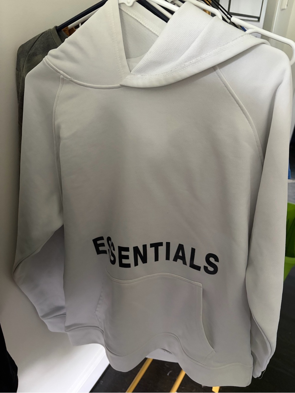Essentials Men’s Light Gray Crewneck Hoodie with Black Logo